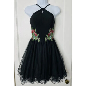 Blondie Nites Stacy Sklar Dress 3 Embroidered Floral Fairycore Lettuce Hem Event